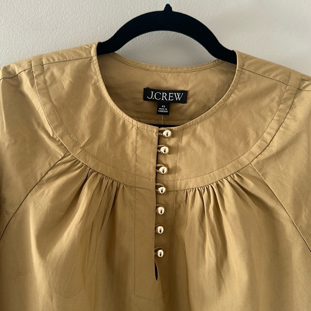 J. Crew Womens NWT Shirred Popover Cotton Poplin Top Honey Brown Size XS Preppy - Picture 4 of 10